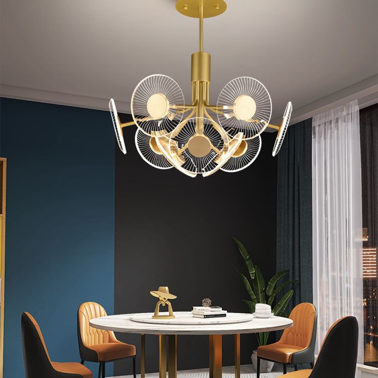 Gold Radial Chandelier Lamp Postmodern LED Acrylic Suspension Light for Living Room