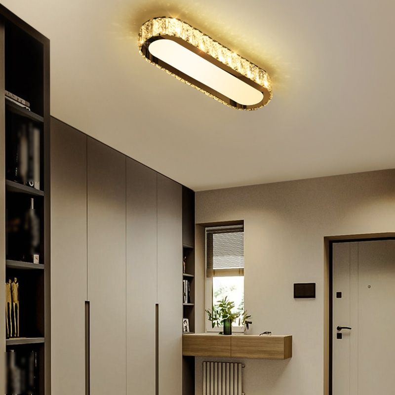 Luminaire encastré ovale contemporain en cristal à 1 lumière, plafonnier argenté