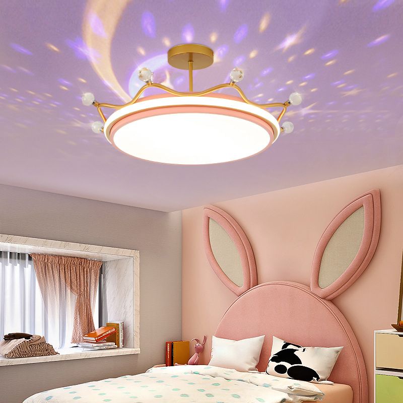 Crown Semi-Flush Ceiling Light with RGB Sky Projection Design Cartoon Flush Mount Light Fixture