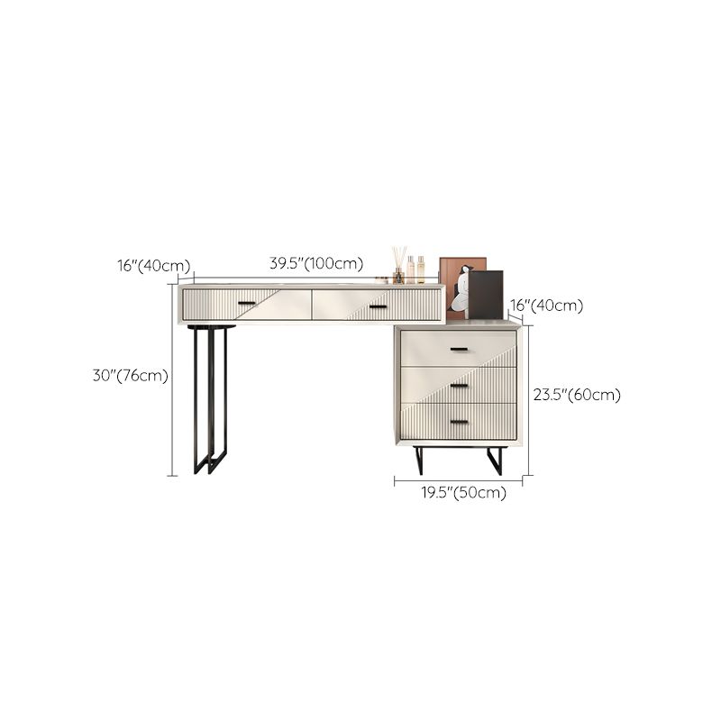 Scandinavian Stone White Vanity Desk 5-Drawers Vanity Dressing Table