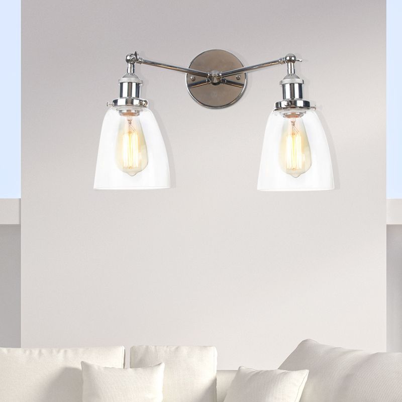 Tapered Clear Glass Wall Lamp Industrial 2 Lights Indoor Sconce Lighting Fixture in Black/Bronze/Brass