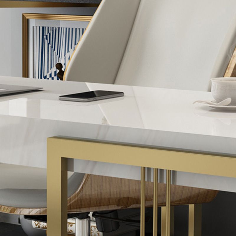 Glam Rectangular Office Desk Marble Solid Wood Writing Desk for Home
