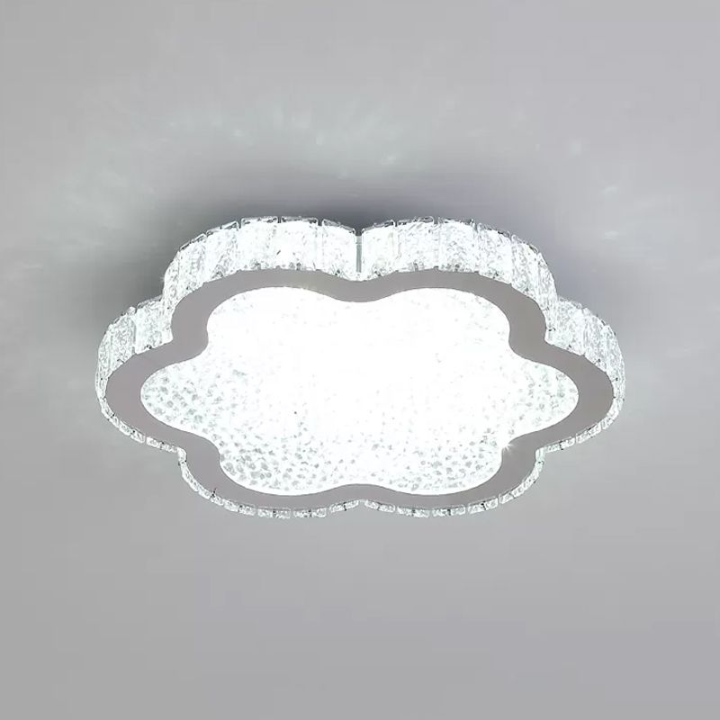 Modern Style Petal Flush Ceiling Light Clear Crystal LED Porch Lighting Fixture in Stainless-Steel