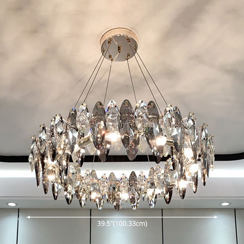 Drum Pendant Ceiling Light Modernist Smoke Grey Crystal Living Room Chandelier Lamp