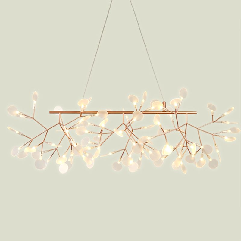 Rose Gold Contemporary Linear Pendant Lighting Fixtures Crystal Island Chandelier Light for Bedroom