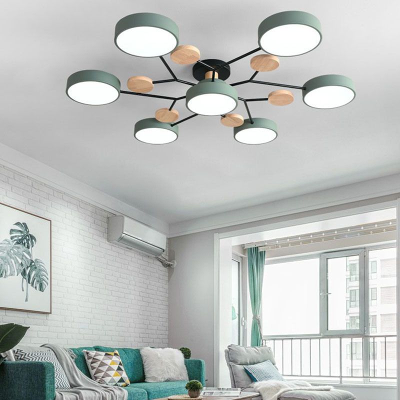 Sputnik Metal Semi-Flush Mount Simple 7 Heads Ceiling Fixture with Drum Acrylic Shade