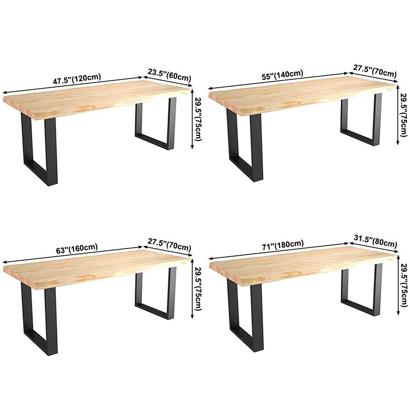 Table à manger en bois massif rectangle avec base en métal et double piédestal pour restaurant
