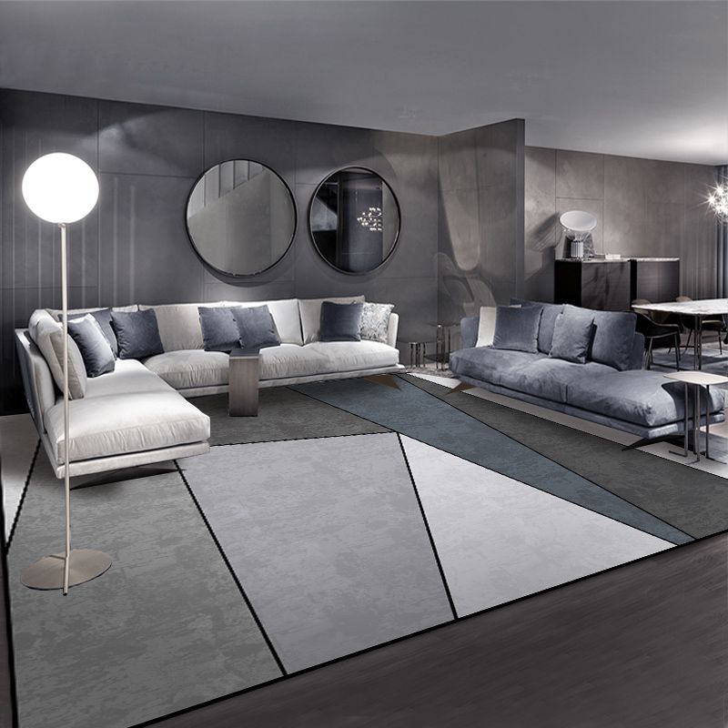 Modern Geometric Pattern Rug Grey Polyester Area Rug Non-Slip Backing Area Carpet for Living Room