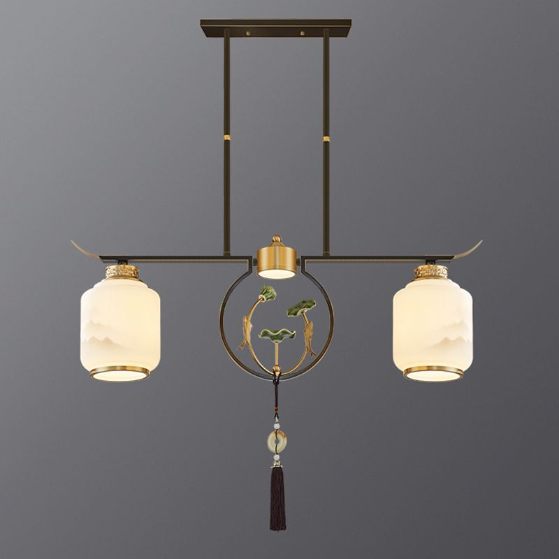 Cilindro de iluminación de la isla de cocina contemporánea Luces de isla colgantes con sombra de vidrio blanco