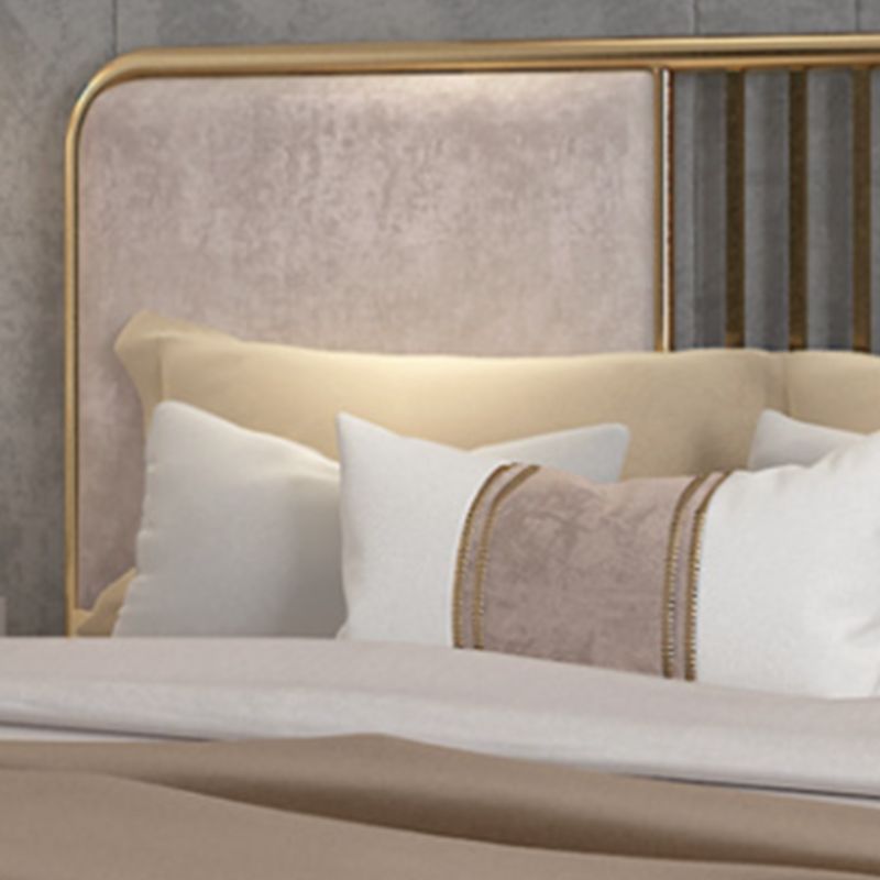 Contemporary Metal Upholstered Headboard Rectangular Slat Bed