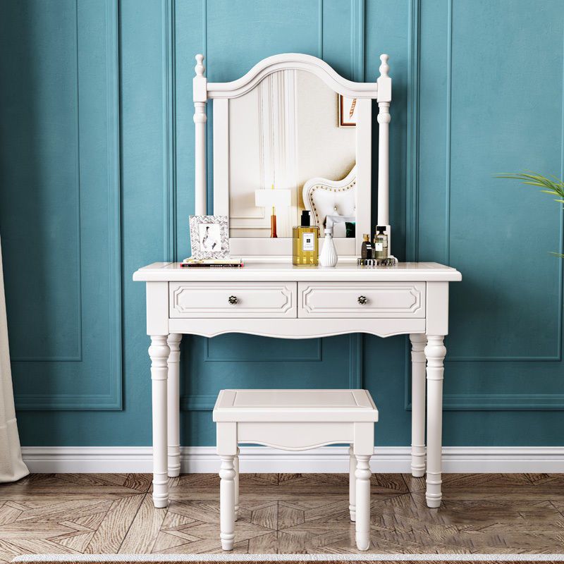 Victorian Dressing Table with 2-Drawers and Mirror Make-up Vanity