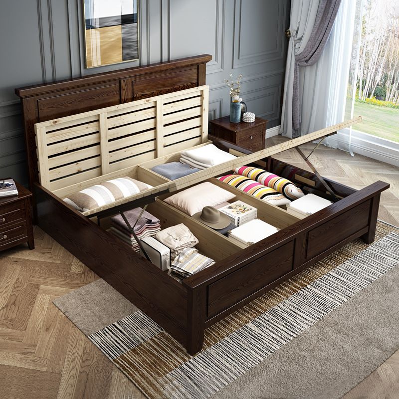 Ash Standard Bed Mid-Century Modern Bed Frame with Headboard