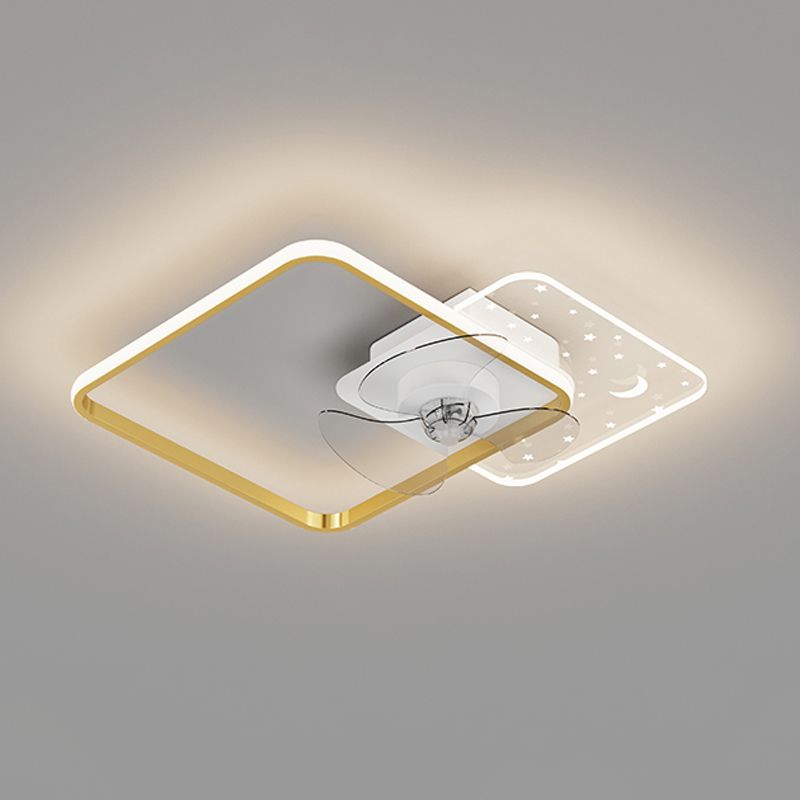 Geometric LED Ceiling Fan Light Modern Metal Bedroom Semi Flush Light with Invisible Blade