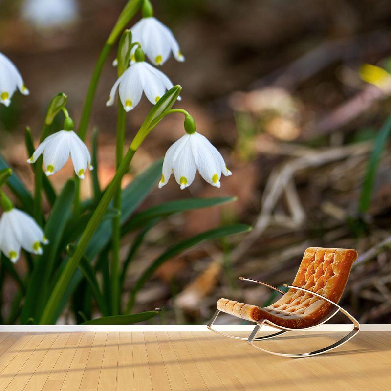 Horizontal Photography Snowdrops Wall Mural for Living Room Girls Women Bedroom