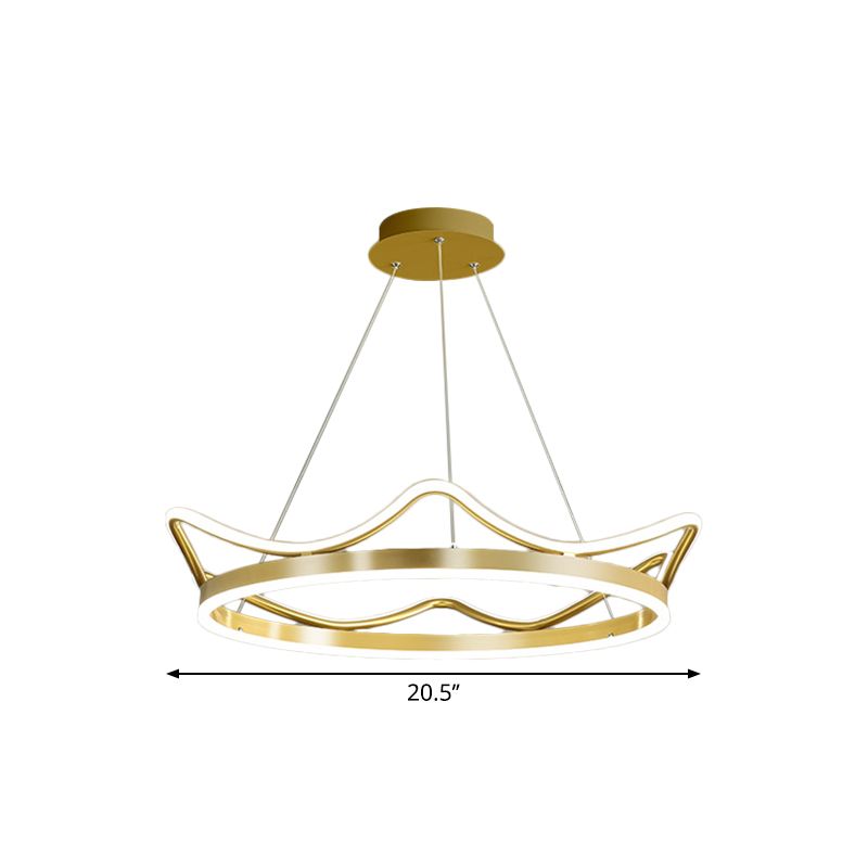 Gold Crown Shaped Chandelier Modern Stylish 20.5"/27.5" Dia LED Metal Pendant in Warm/White Light