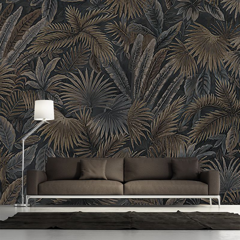 Black and Blue Leaves Mural Wallpaper Stain-Resistant Wall Art for Living Room Decor