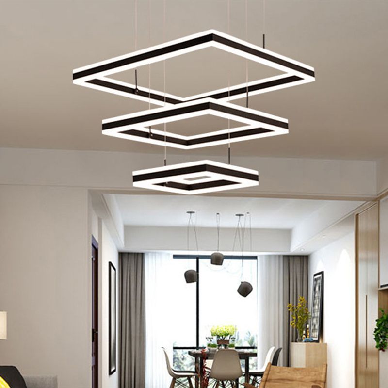 Modern Square Chandelier Light Fixtures Multi-Tier Hanging Pendant Lamps for Living Room