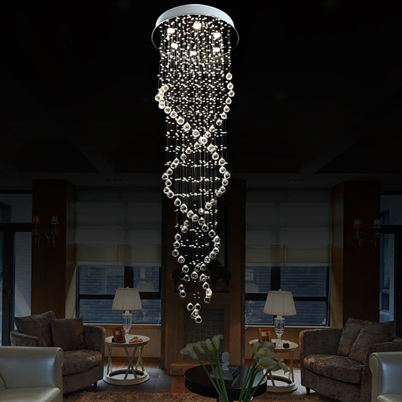 Crystal White LED Cluster Pendant Light Spiral Waterfall 6 Heads Modern Hanging Ceiling Lamp