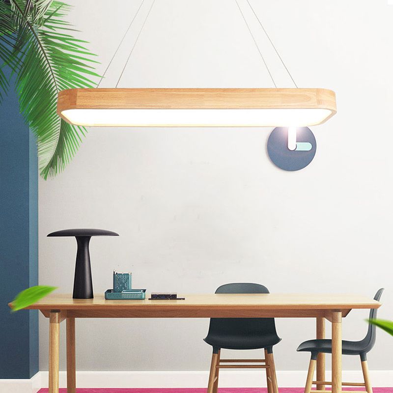 Wooden Rectangular LED Pendant Light in Modern Simplicity Acrylic Hanging Lamp for Commercial Place