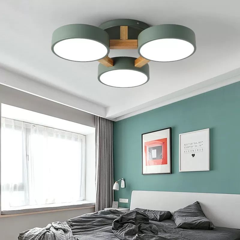 Metal Drum Semi Inbouw Licht Woonkamer 3 Hoofden Macaron Loft Plafondlamp