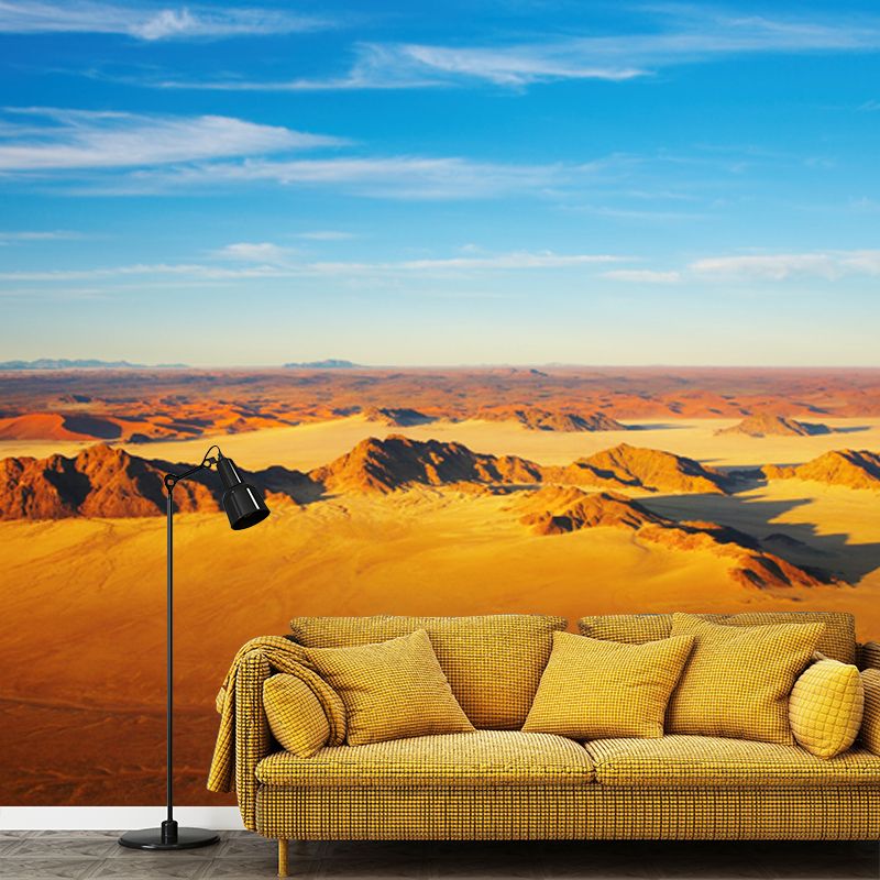 Photography Barren Land Mural Wallpaper for Living Room, Yellow-Blue, Made to Measure