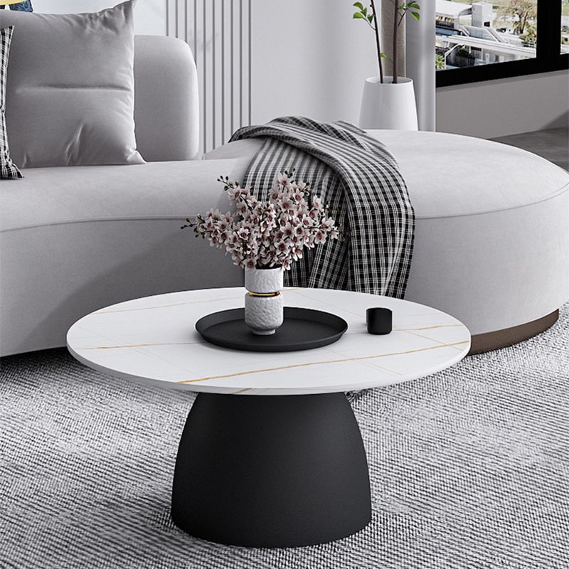 Modern Style Rock Plate Top Metal Iron Base Round Coffee Table