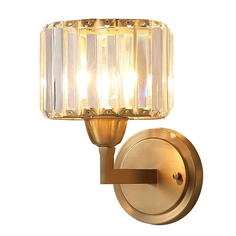 Crystal Cylinder Shape Sconce Light Modern-Style 1 Light Wall Light Fixtures in Gold