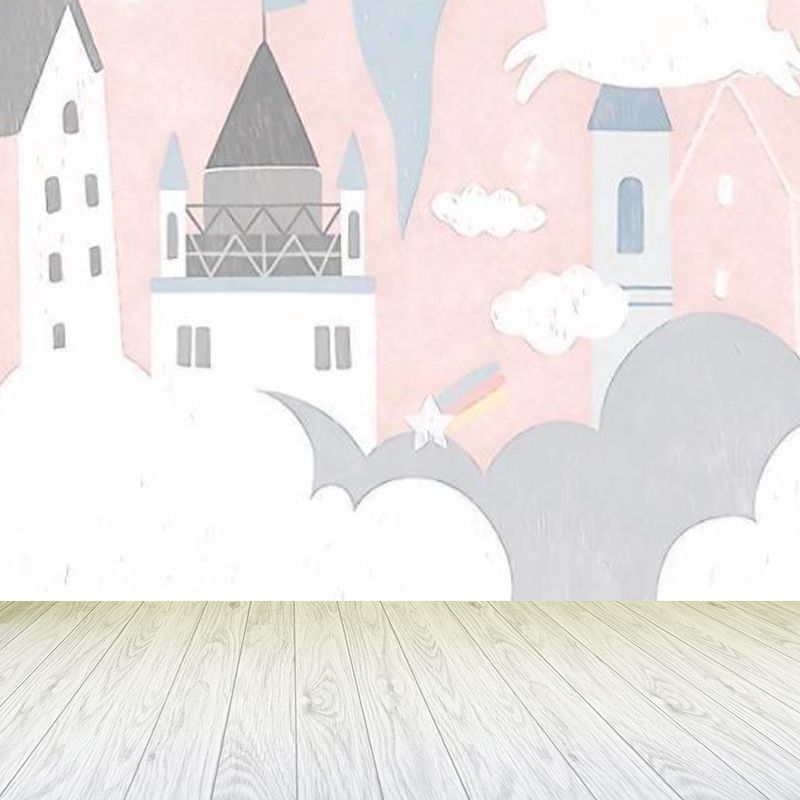 Light Pink Cartoon Mural Decal Large Castle and Unicorn Wall Art for Childrens Bedroom