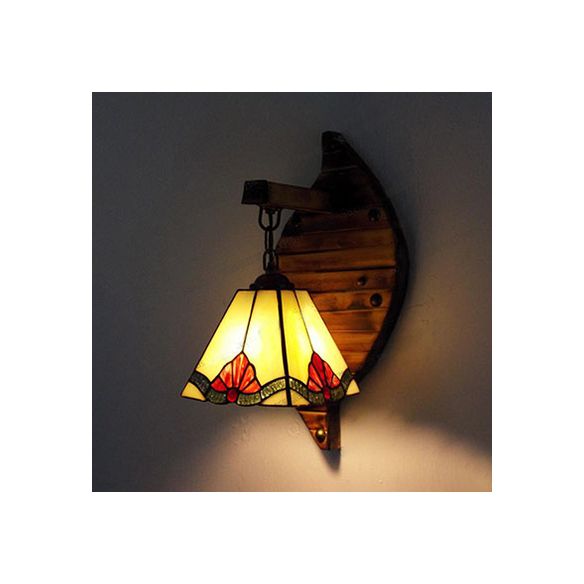 Cone Shape Wall Light Retro Style Colorful Stained Glass 1 Light Wall Sconce Lamp Fixture in White/Light Blue/Light Blue-White/Orange-Red/Yellow/White for Balcony