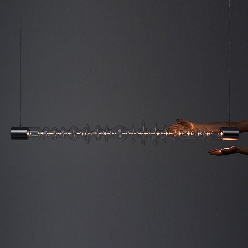 Modern LED Metal Ceiling Light Linear Shape Island Light with Glass Shade for Living Room