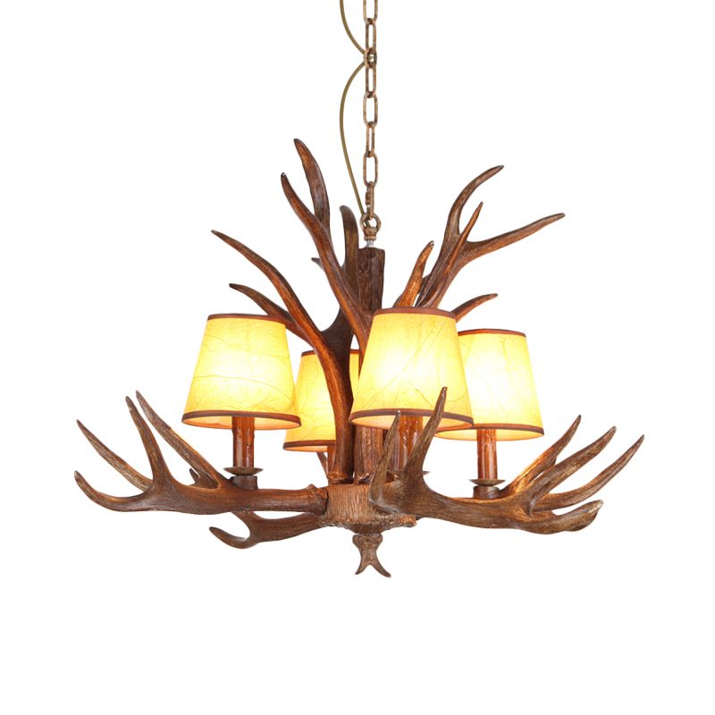 Rustic Cone Hanging Pendant 4/6/8-Light Resin Ceiling Chandelier in Brown for Living Room