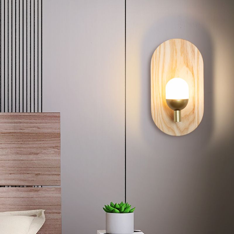 Modern Simple Wall Mount Light Ellipse Shape Wooden Wall Lamp for Bedroom