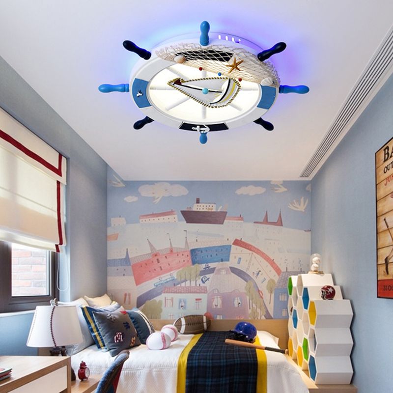 Wooden Rudder Flushmount Lighting Modernism Style LED Blue Ceiling Lighting in Warm/White Light for Kids
