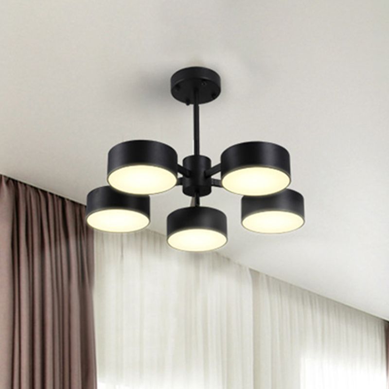 Drum Pendant Light Post Modern Metal 3/5/6/10 Lights Black/Gold Chandelier Light for Living Room