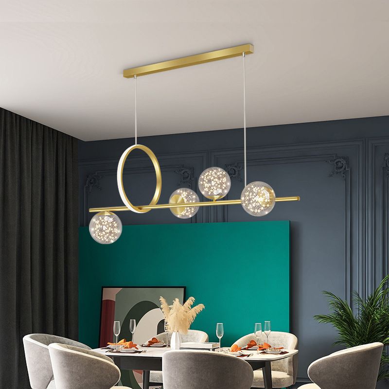 Polished Gold LED Ceiling Pendant Metal and Glass Kitchen Island Fixture