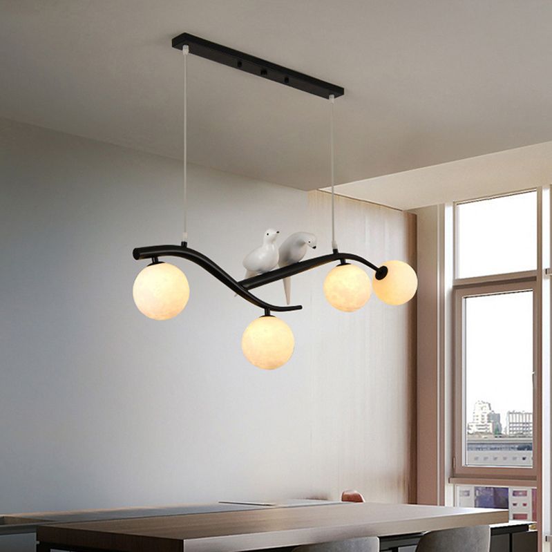 Modern Style Ball Shade Pendant Lighting 4-Lights Glass Hanging Lamp for Dining Room