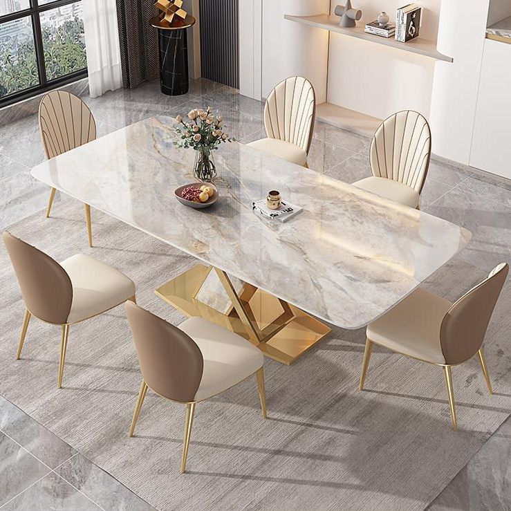 Glam Dining Rectangle Table Sintered Stone Table with Metal Legs for Kitchen