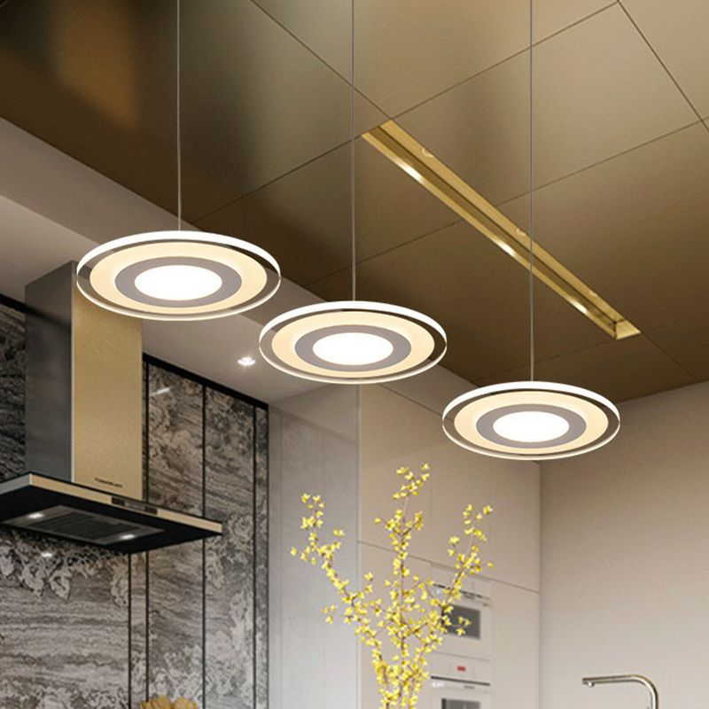 Salle à manger ultrathin Multi Light Pendant acrylique 3 têtes LED moderne Éclairage suspendu en clair en clair