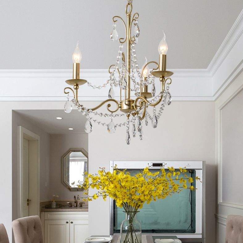 Candlestick French Style Chandelier Lighting Clear Crystal Multi Lights Metal Hanging Ceiling Light in Gold