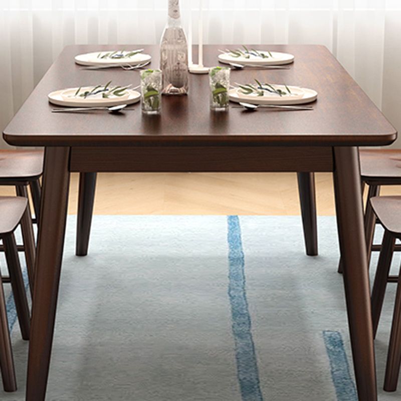 Rechthoek Moderne eettafel Bruine vaste tafel met rubberwood massief hout