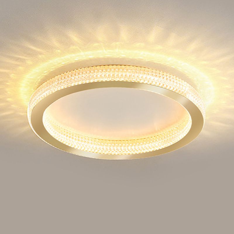 Single Golden Flush Mount Lighting Circle Glass LED Ceiling Light for Living Room