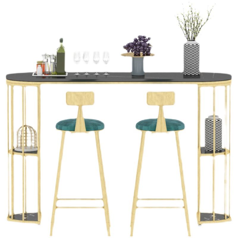 Gold Metal Pub Table Stone Top Industrial Bar Table with Storages