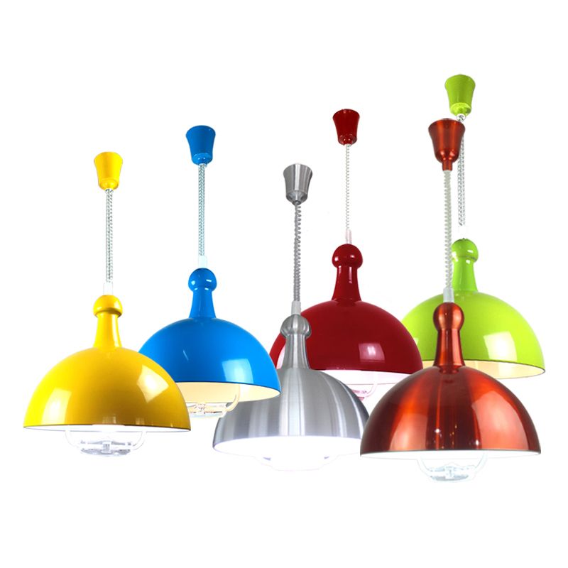 Macaron Hemispherical Suspension Lighting Metal 1-Light Dining Room Pendant Light with Pull Down Handle