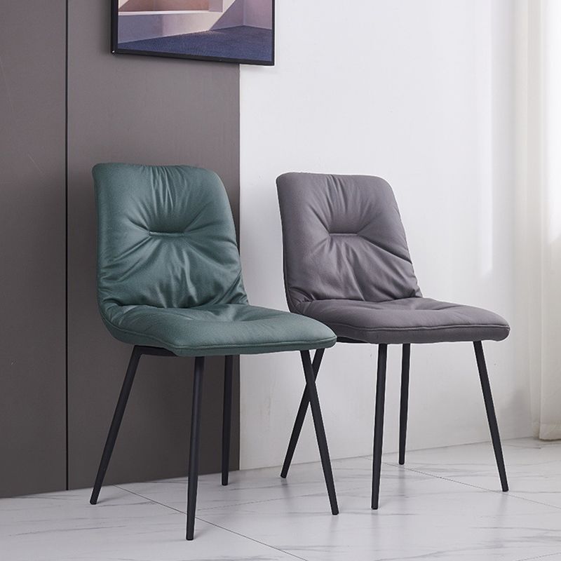 Contemporary Faux Leather Armless Dining Chairs Metal Dining Chair for Home Use