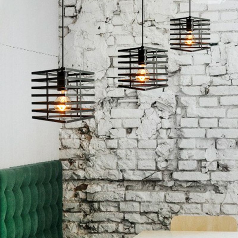 IJzeren kooi hanger verlichting armatuur boerderij 1 hoofd eetkamer ophanging lamp in zwart