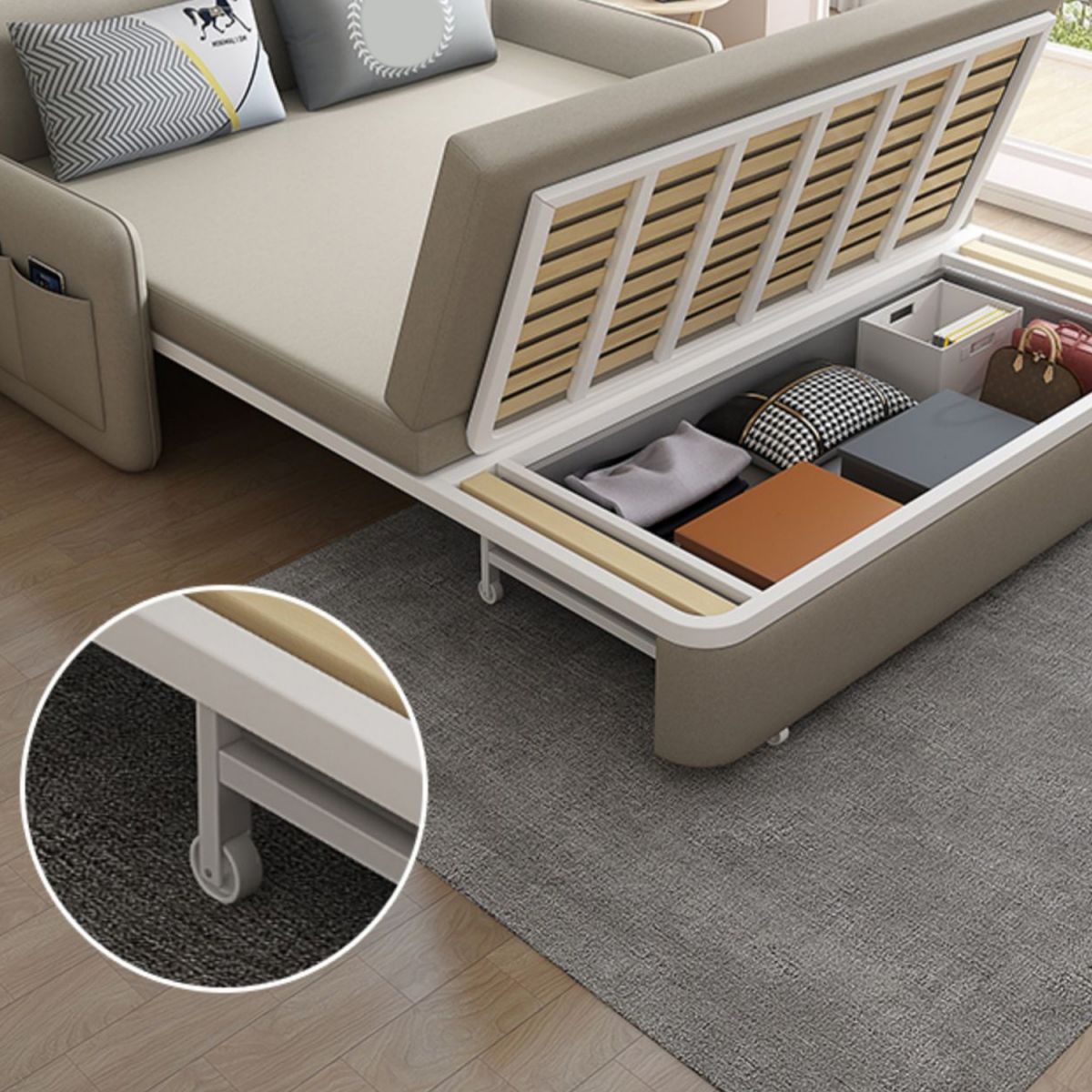 Contemporary 35.43" H Faux Leather Square Arm Sofa Bed for Apartment