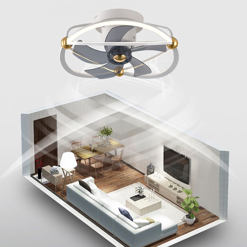 Metal Round Shape Ceiling Fans Light Modern 2-Lights Flush Mount Ceiling Fan Light