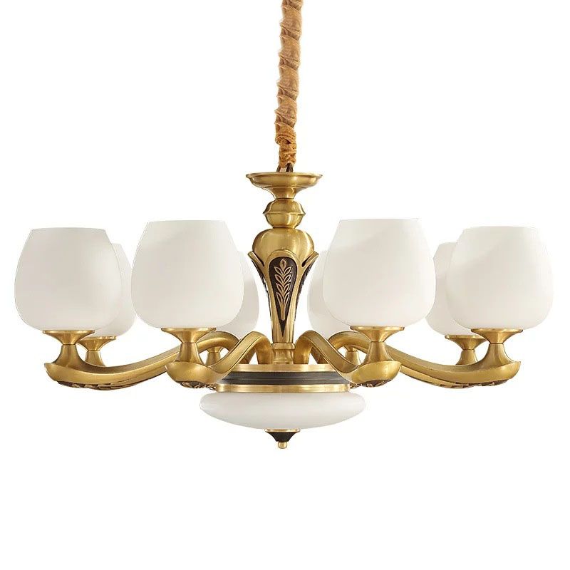 Tulpe weißes Glas hängend Kronleuchter zeitgenössischer Gold Suspension Anhänger Licht für Wohnzimmer