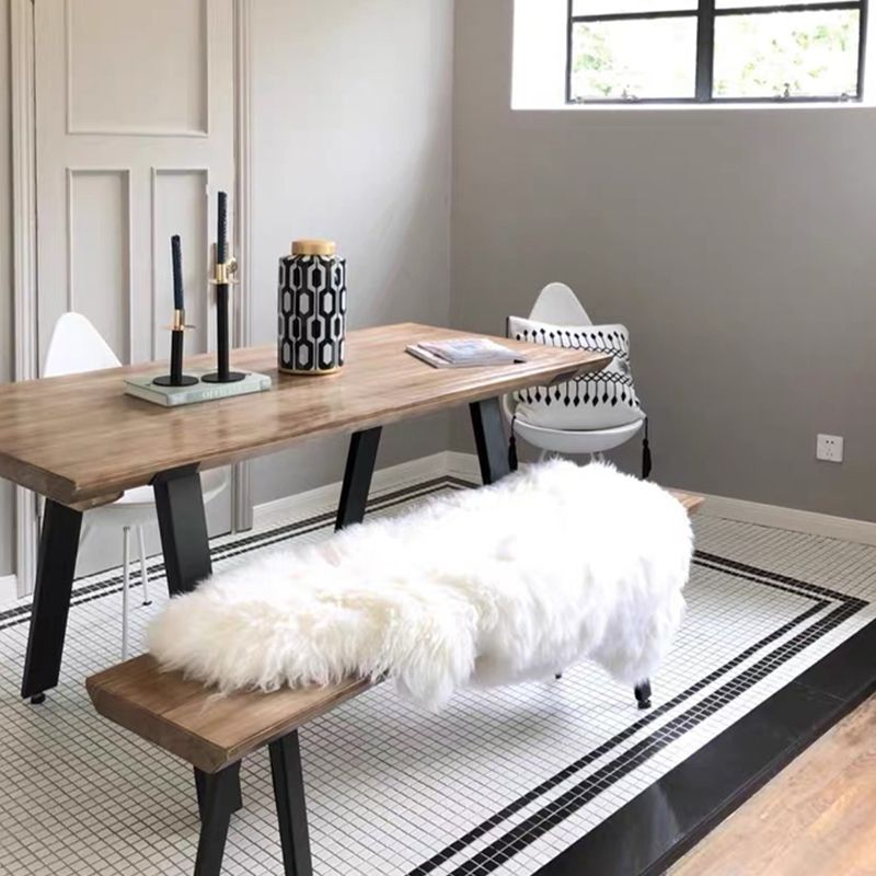 Rectangle Wood Color Dining Table Solid Wood Table Industrial with 4 Legs
