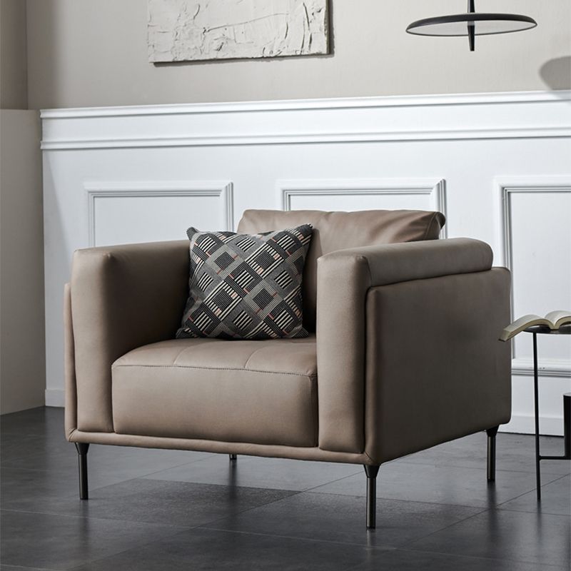 Modern Square Arms Sofa Wooden Pillows Back Settee for Living Room